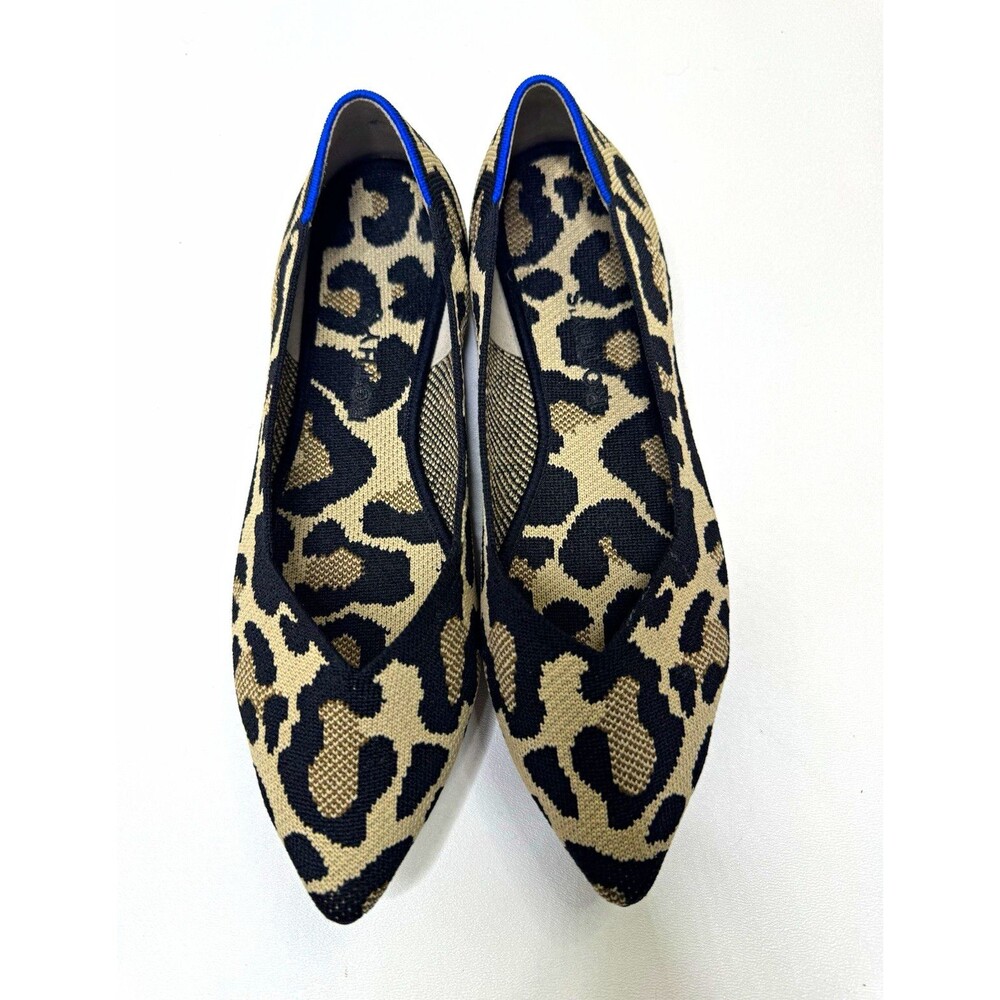 Rothy's The Point Desert Cat Animal Print Knit Toe Slip On Flats Womens US 9.5
